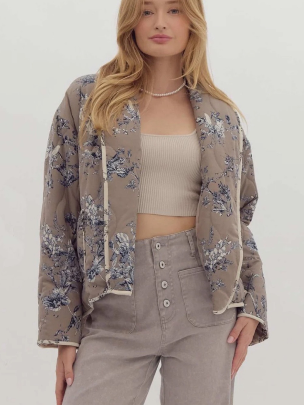 NWT Women's entro Floral Open Jacket in Mocha and Blue Size Medium